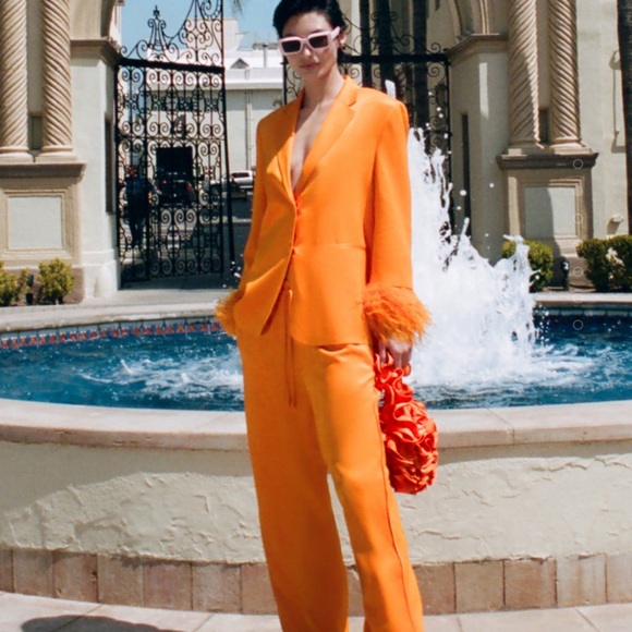 ZARA Feathered Blazer Orange - Picture 4 of 7